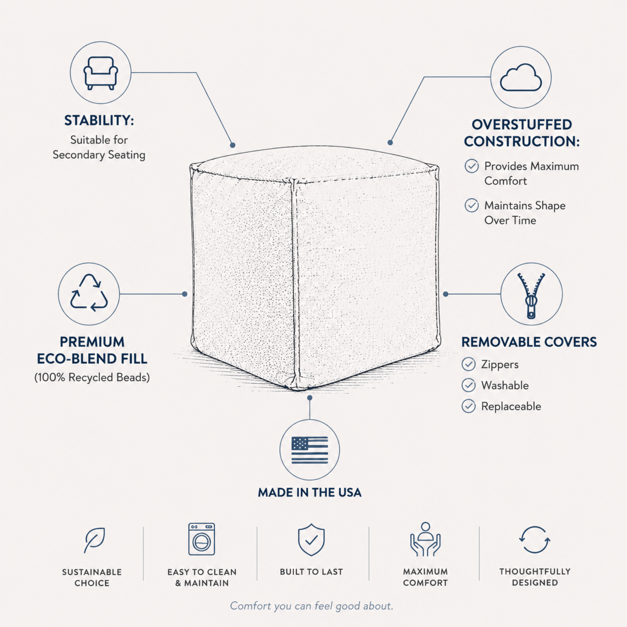 Qiviut Gray Square Pouf