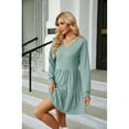 thumbnail image 6 of XCHQRTI Women's V Neck Dress Ruffle Sleeves Long Sleeves Dress Tighten Waist Solid Color Dress, 6 of 9