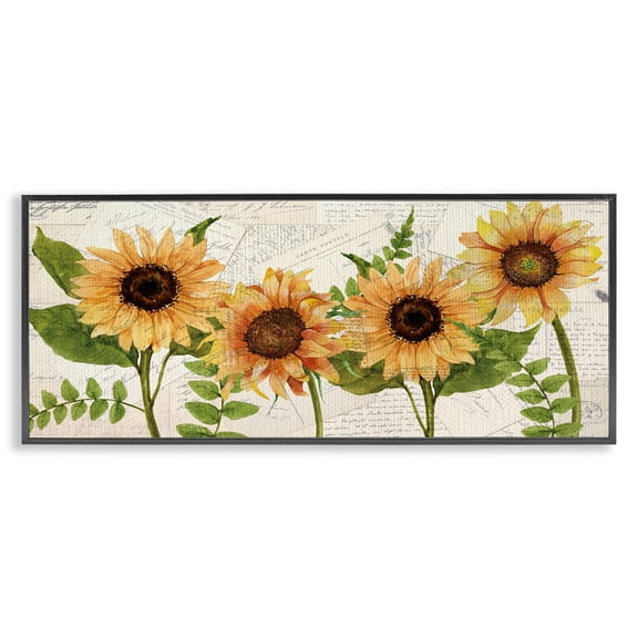 Stupell Industries Shabby Chic Sunflowers and Vintage Postcards Black Framed Giclee Art, 24 x 10, by Kim Allen
