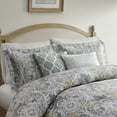 thumbnail image 3 of King Size 6-Piece Grey Cotton Comforter Set with Damask Pattern, Includes Comforter, Shams, Bedskirt & Decorative Pillows, 3 of 15