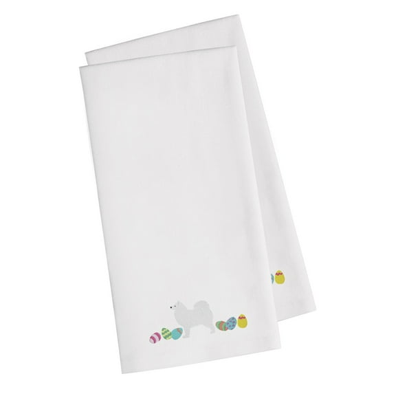 Samoyed Easter White Embroidered Towel Set of 2