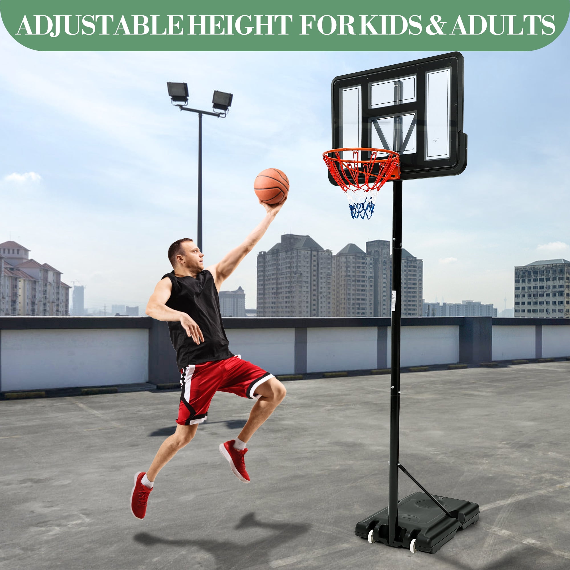 Basketball Hoop Outdoor  5.2-10FT, 44Inch Outdoor Basketball Hoop with Stable Larger Base and Portable Wheels for Youth, and Adults