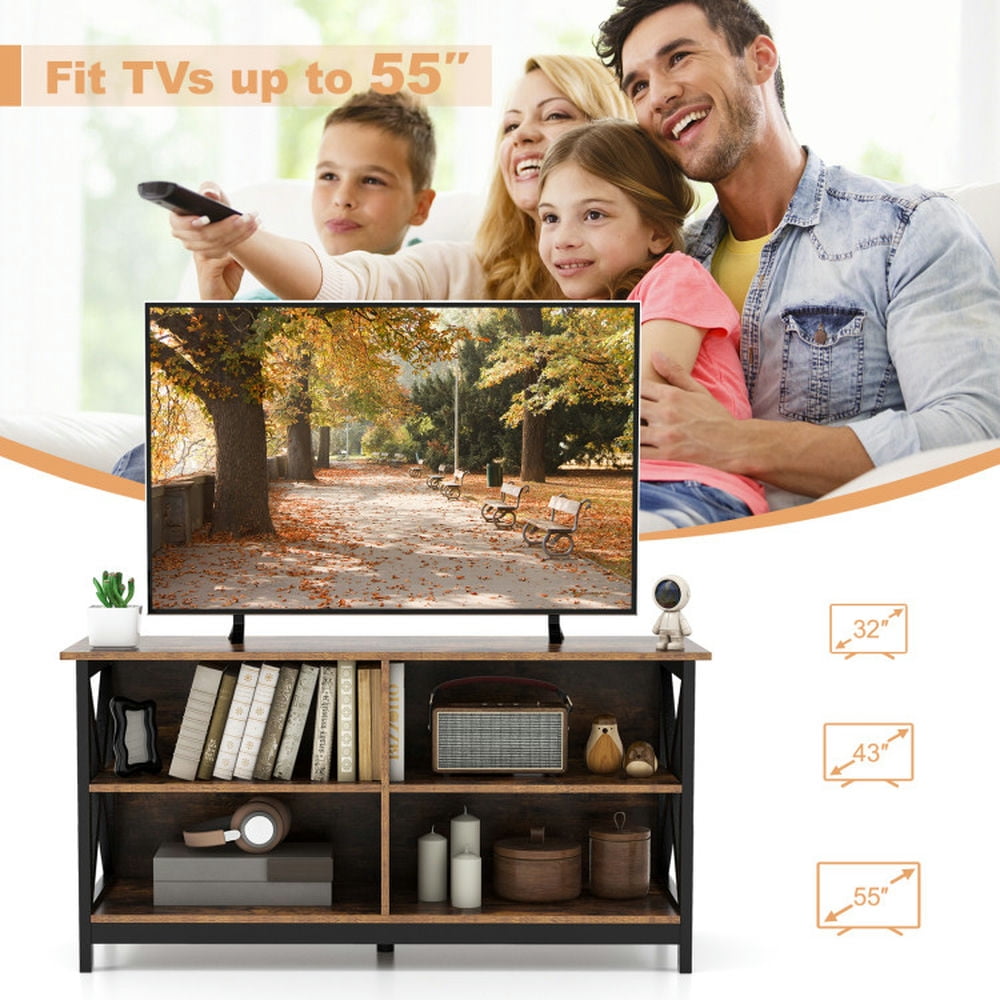 Finihen TV Stand, Entertainment Center, Wooden TV Stand Entertainment for TVs up to 55 Inch with X-Shaped Frame, for Living Room, Rustic Brown