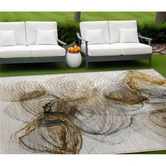 HomeRoots 559989 8 x 10 ft. Brown Abstract Washable Non Skid Indoor Outdoor Rectangle Machine Woven Area Rug