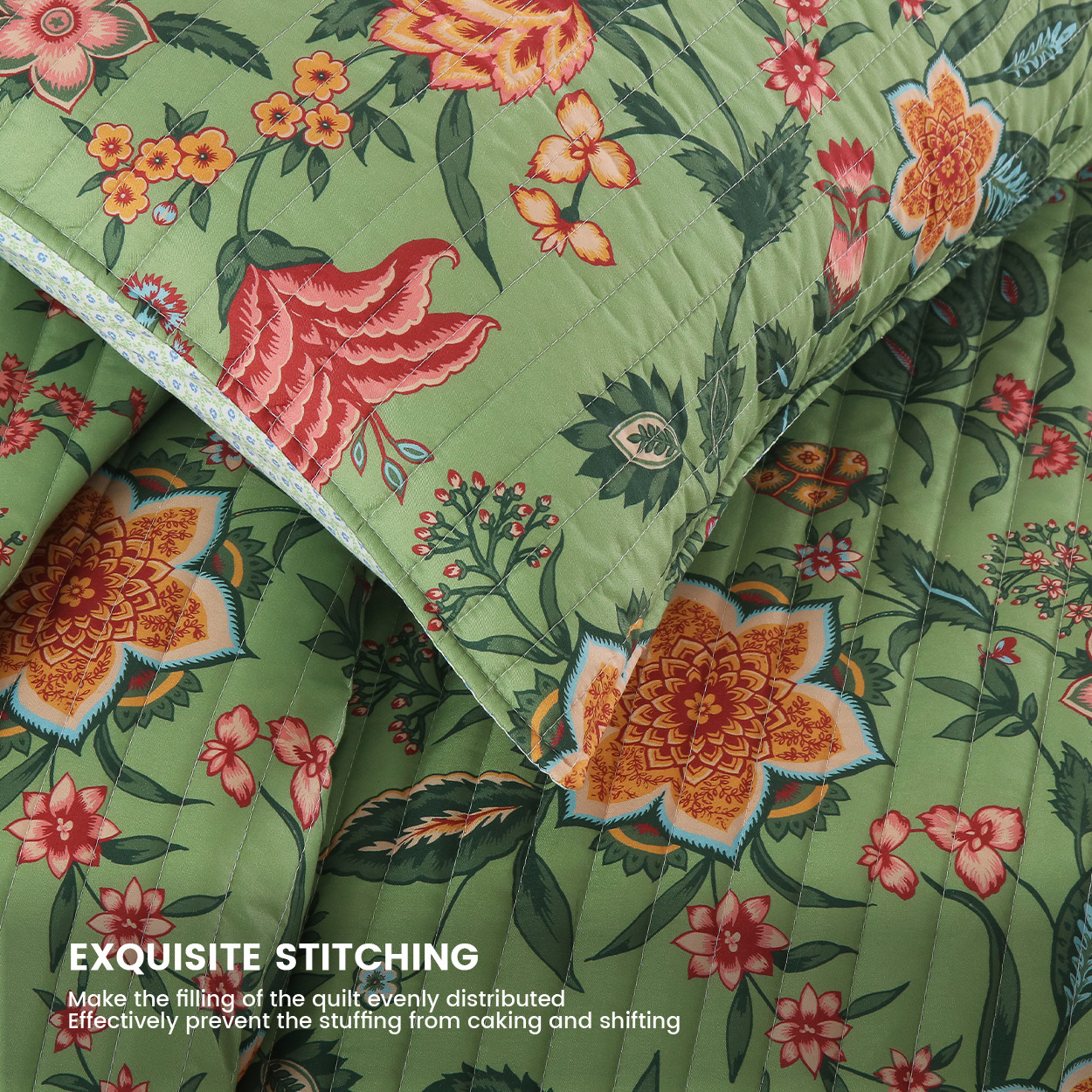 CHARRYARN Twin Comforter Set-Green Lightweight Patchwork-All Season Bedspread-Super Soft Quilt （1 Quilt, 1 Pillow Shams, Green）