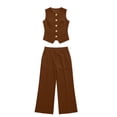 thumbnail image 4 of Umfun Women's Formal Vest and Pants Two-Piece Set, Round Neck Button-Down Vest with Matching High Waist Wide Leg Pants, Elegant Outfit for Work and Special Occasions, 4 of 7