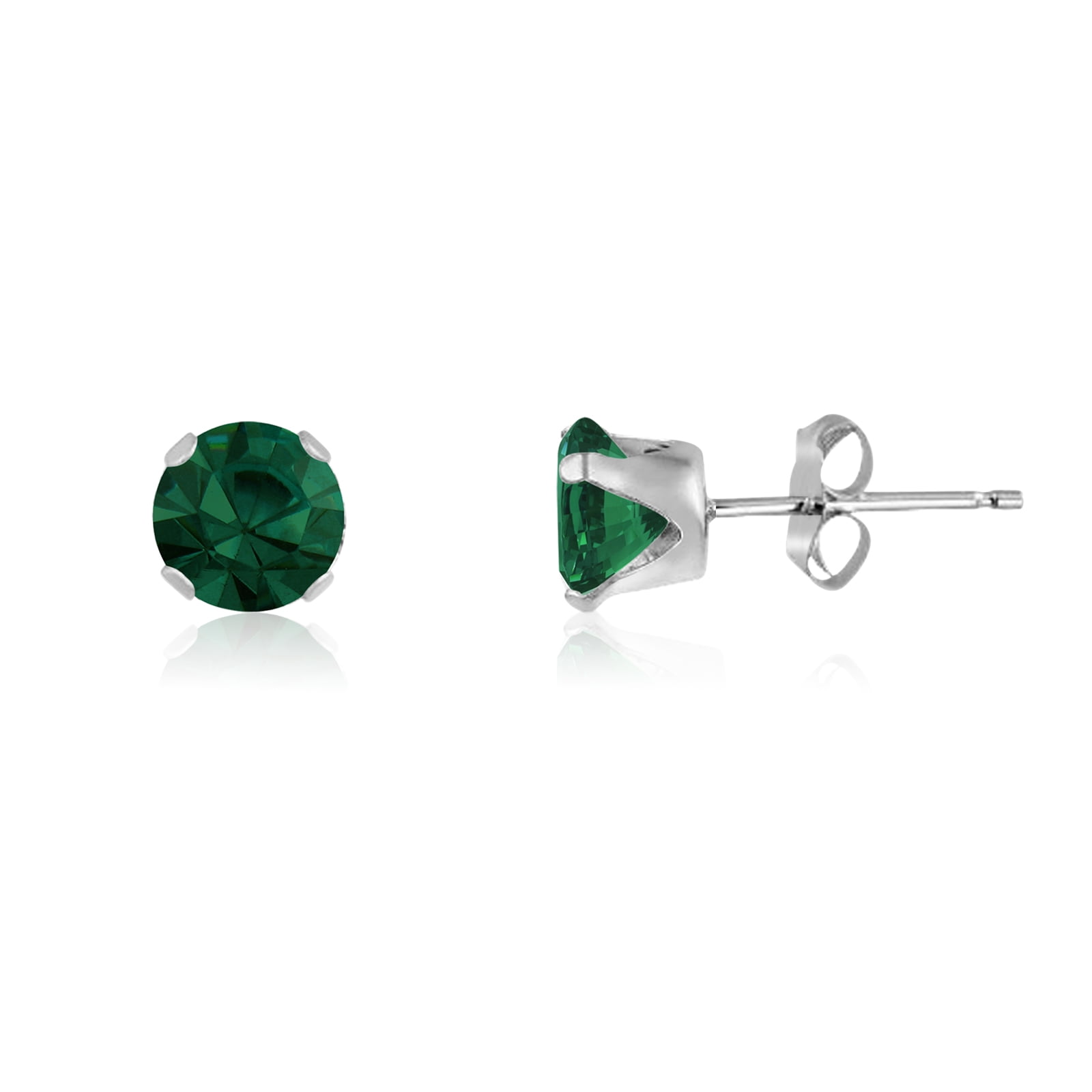 2 Ct Simulated Emerald Heart Stud Earrings .925 Sterling Silver Rhodium Finish