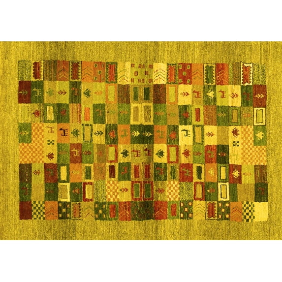 Ahgly Company Machine Washable Indoor Rectangle Abstract Yellow Contemporary Area Rugs, 5' x 8'
