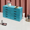 thumbnail image 6 of Blue Wooden Drawer Organizer Set - 4-Piece Stackable Storage Cabinets (1-4 Drawers) - for Office/Home/Bathroom, 6 of 14