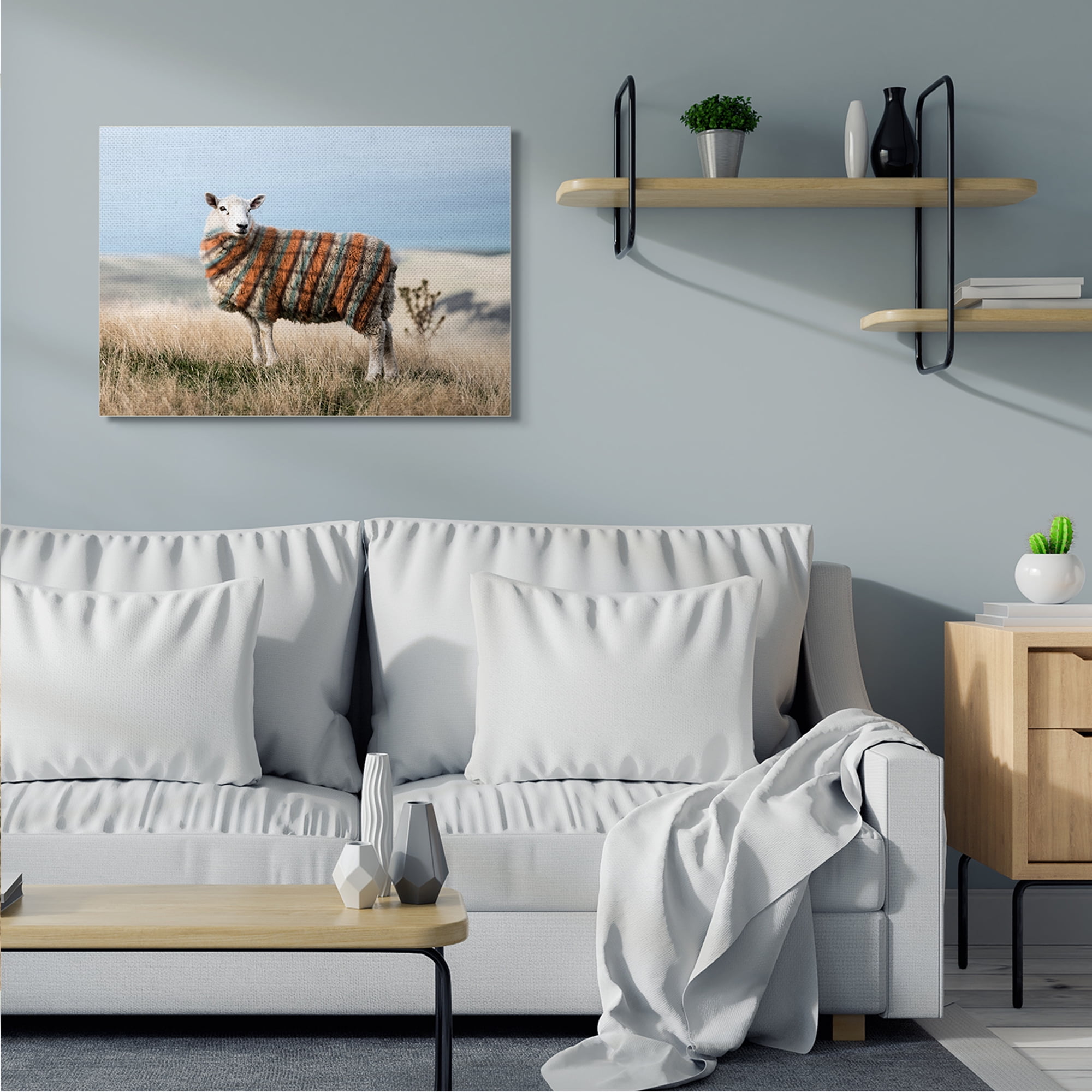 Stupell Industries Sweater Weather Sheep Animal Farm Plaid Canvas Wall Art, 30 x 40, Design by Ziwei Li