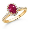 thumbnail image 2 of Gem Stone King 10K Yellow Gold Red Ruby and White Lab Grown Diamond Halo Engagement Ring for Women (1.31 Cttw, Gemstone July Birthstone, Oval 7X5MM), 2 of 4
