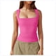 thumbnail image 1 of Camiseta sin mangas con cuello cuadrado para mujer - Sujetador acolchado de doble capa - Mezcla de algodón - Ropa informal para yoga - Tallas XS-L, 1 of 6