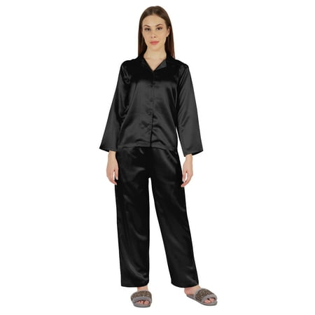 

Moomaya Satin Nightwear Pajama Set For Womens Button Down Sleepwear Pj Set Soft Loungewear