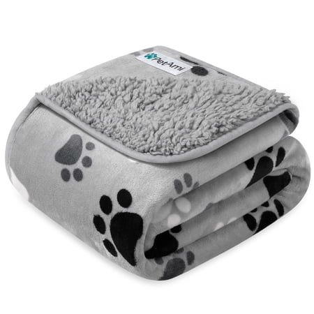 PetAmi Waterproof Dog Blanket For Small Medium Dogs Pee Proof Pet Blanket for Couch Bed Reversible Water Proof Blanket for Puppy Indoor Cat Soft Dog Fleece Blankets Washable 24x32 Paw Gray