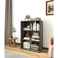 thumbnail image 3 of 3 Tier Wooden Bookcase with Rustic Wood Shelves, Engineered Wood Vertical Bookshelf, Wide Standing Book Shelf for Bedroom, Office, Living Room, Dark Gray, 3 of 6