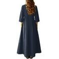 thumbnail image 4 of 3/4 Sleeve Dress for Women Boho Maxi Dress 2025 Fall Casual Loose Long Maxi Dresses with Pockets Navy M, 4 of 4