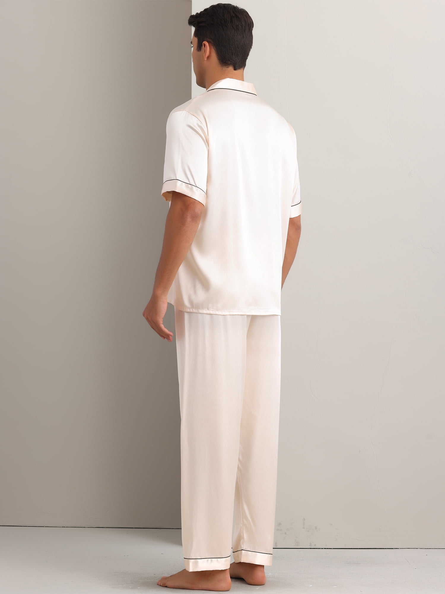 DARING DIVA Men's 2-Piece Pajama Set Button Down Short Sleeve Shirt Pants S Champagne