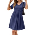 thumbnail image 2 of Fantaslook Short Sleeve Dresses for Women V Neck Summer Midi Dresses Empire Waist Tunic Casual Dress with Pockets, 2 of 8