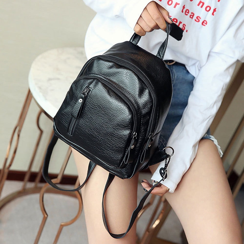 hainan Ladies Floral Backpack Travel Faux Leather Handbag Rucksack Shoulder School Bag Black one Size 