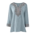 thumbnail image 6 of Pxiakgy Cotton Linen Shirts for Women Cotton Linen Tops Peasant Tops Retro Embroidered 3/4 Sleeve Boho Tops Breathable Top Solid Color Shirts Lightweight Pullover Shirt Mexican Shirts Bohemian Tops, 6 of 7