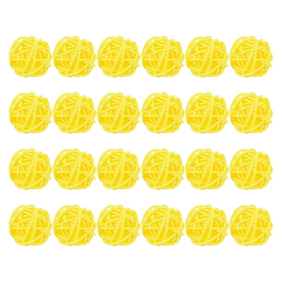 Uxcell 24 Pcs Wicker Rattan Balls 1.2 Inch Rattan Decorative Balls Vase Fillers for Wedding Party Yellow