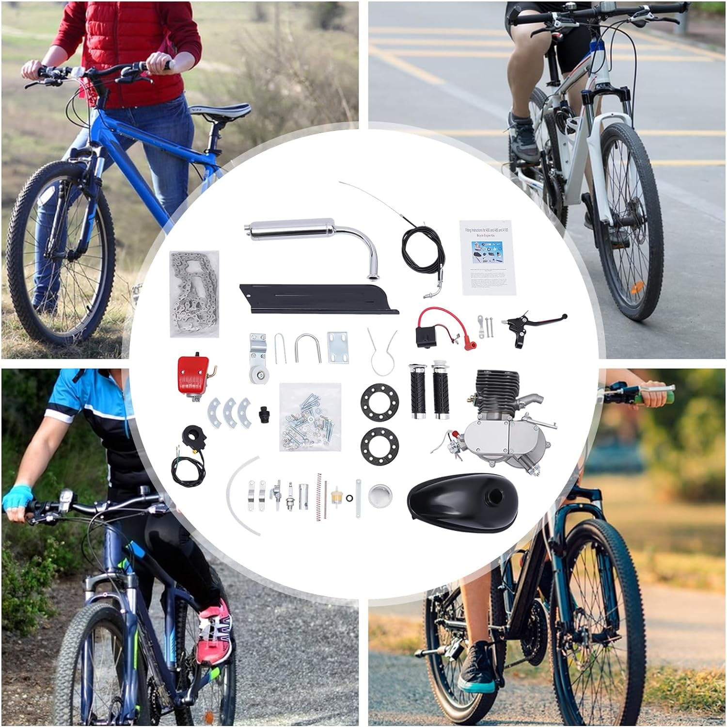 100cc 2-Stroke Bicycle Engine Kit Full Air-Cooling Motor Bike Modified Set Motorized Motor Bike Modified Tool offering, Super Fuel-efficient for 26" 28" Bike