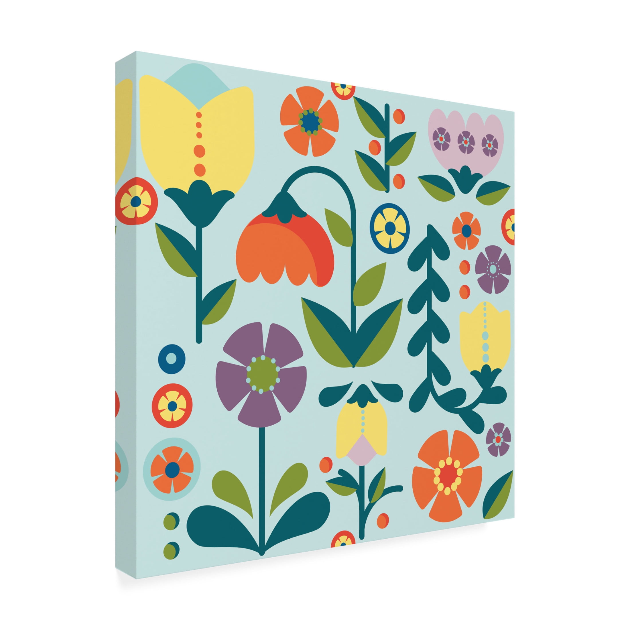 Canvas Wall Art - Jean Plout 'Retro Floral Pattern A' Wall Art for Living Room, Bedroom, or Office Décor by Trademark Fine Art - 35 x 35 Inches