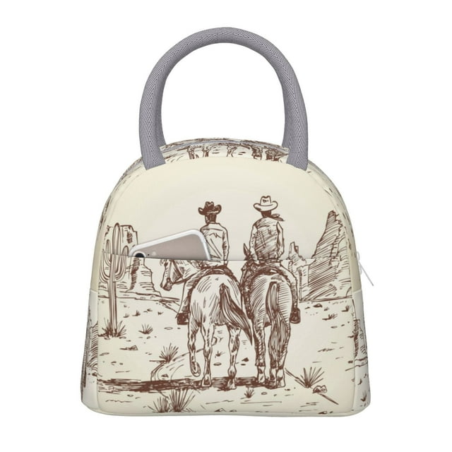 Lukts Two Cowboys Riding Horses In The Desert for Large Portable Insulated Lunch Bag, Waterproof and Oil-proof Picnic Bag, Suitable for Students and Office Workers