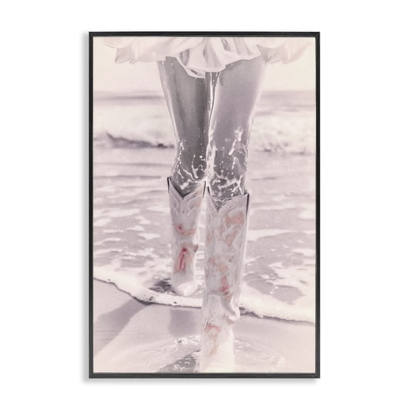 Stupell Industries Cowgirl in the Sand Pink Fashion Photography Black Framed Art Print Wall Art, 12 x 18