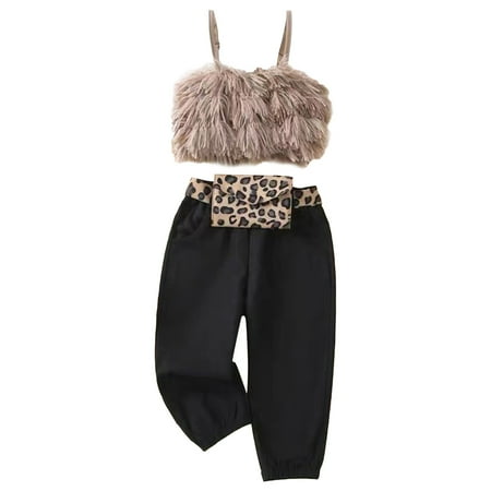 

Summer Toddler Girls Sleeveless Solid Color Tops Pants Leopard Pocket 3PCS Outfits Kids Child Clothing Streetwear Dailywear Outwear