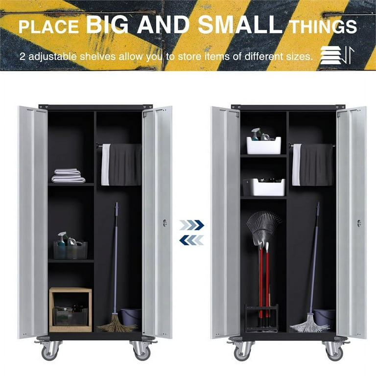 Gangmei Metal Broom Storage Cabinet with Rod.Cleaning Tool Storage Cabinet  