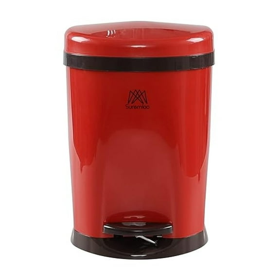 7L Step Trash Can with Foot Pedal - Red Round Plastic Garbage Bin - Indoor Kitchen Bathroom Office Waste Container - Removable Inner Bucket