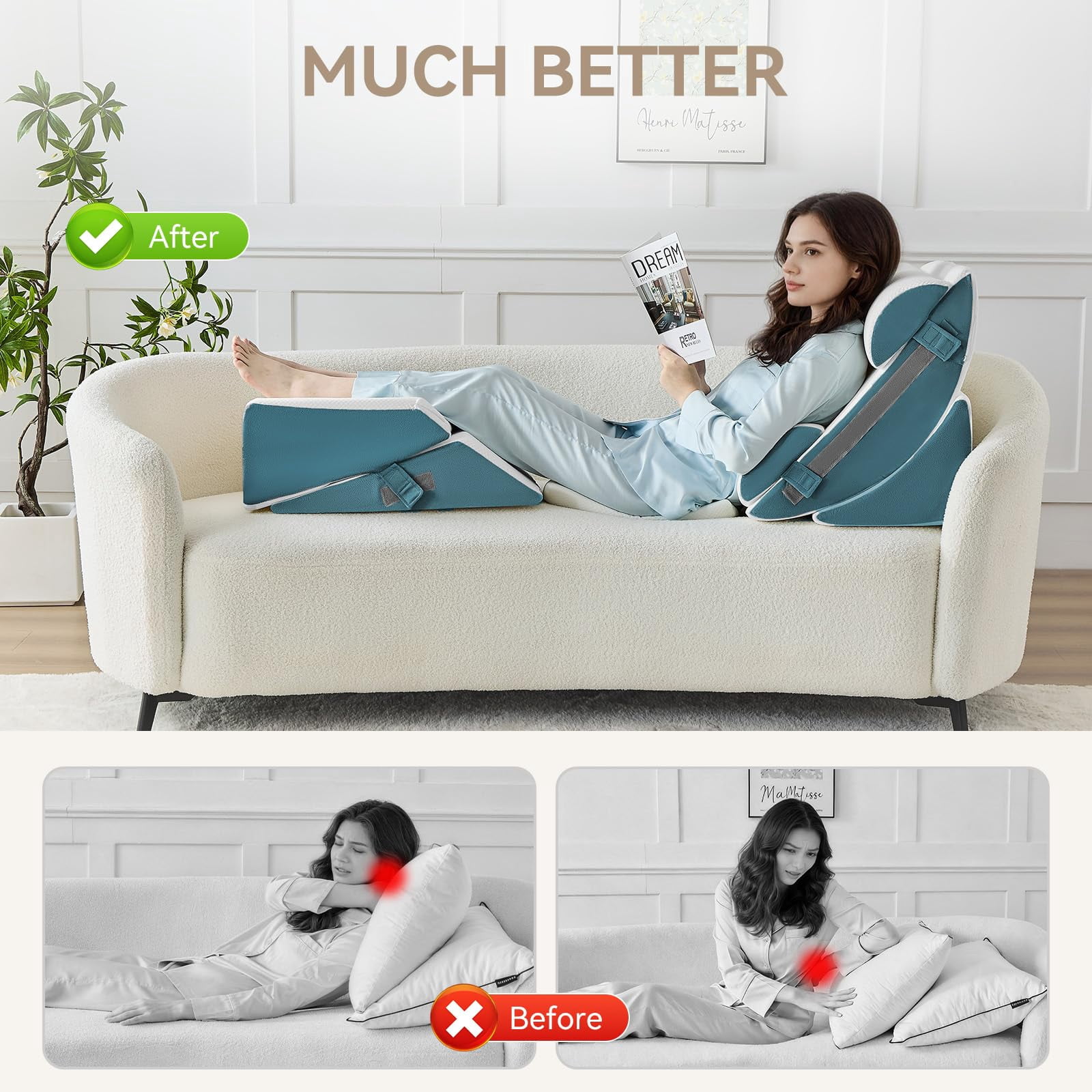 9pcs Bed Wedge Pillow Set For Sleeping  And Leg Foam Body Triangle Adjustable Support - Acid Reflux Pillows Navy