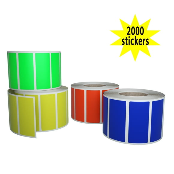 File folder labels color Stickers in Red, Yellow, Blue and Neon Green - Rectangular Labels Rolls - 2000 Pack by Royal Green