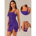 thumbnail image 2 of DARING DIVA Spaghetti Straps  Sequin Cocktail Party Mini Dress M Dark Purple, 2 of 5