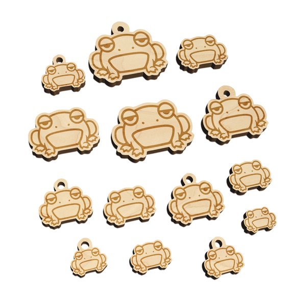 Unamused and Grumpy Frog Wood Mini Charms Shapes DIY Craft Jewelry - With Hole - Various Sizes (16pcs)