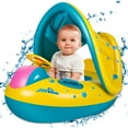 thumbnail image 1 of Baby Swimming Float Inflatable Toddler Swimming Pool Float with  and Bottom Support for Safer Swims Sunshade Submarine Float with Steering Wheel for the Age of 16-36 Months, 1 of 10
