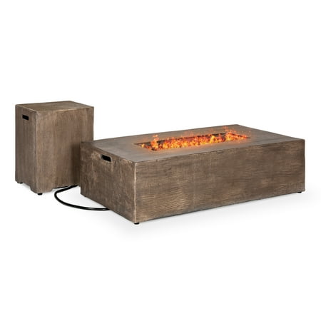 Best Choice Products 48x27-inch 50,000 BTU Outdoor Patio Rustic Farmhouse Wood Finish Propane Fire Pit Table and Gas Tank Storage Side Table w/ Weather-Resistant Pit Cover, Lava Rocks, (Best Place To Store Seeds)