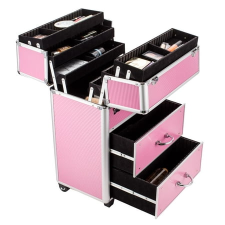 Ktaxon Pro Rolling Aluminum Makeup Case Lockable Cosmetic Train Box Storage