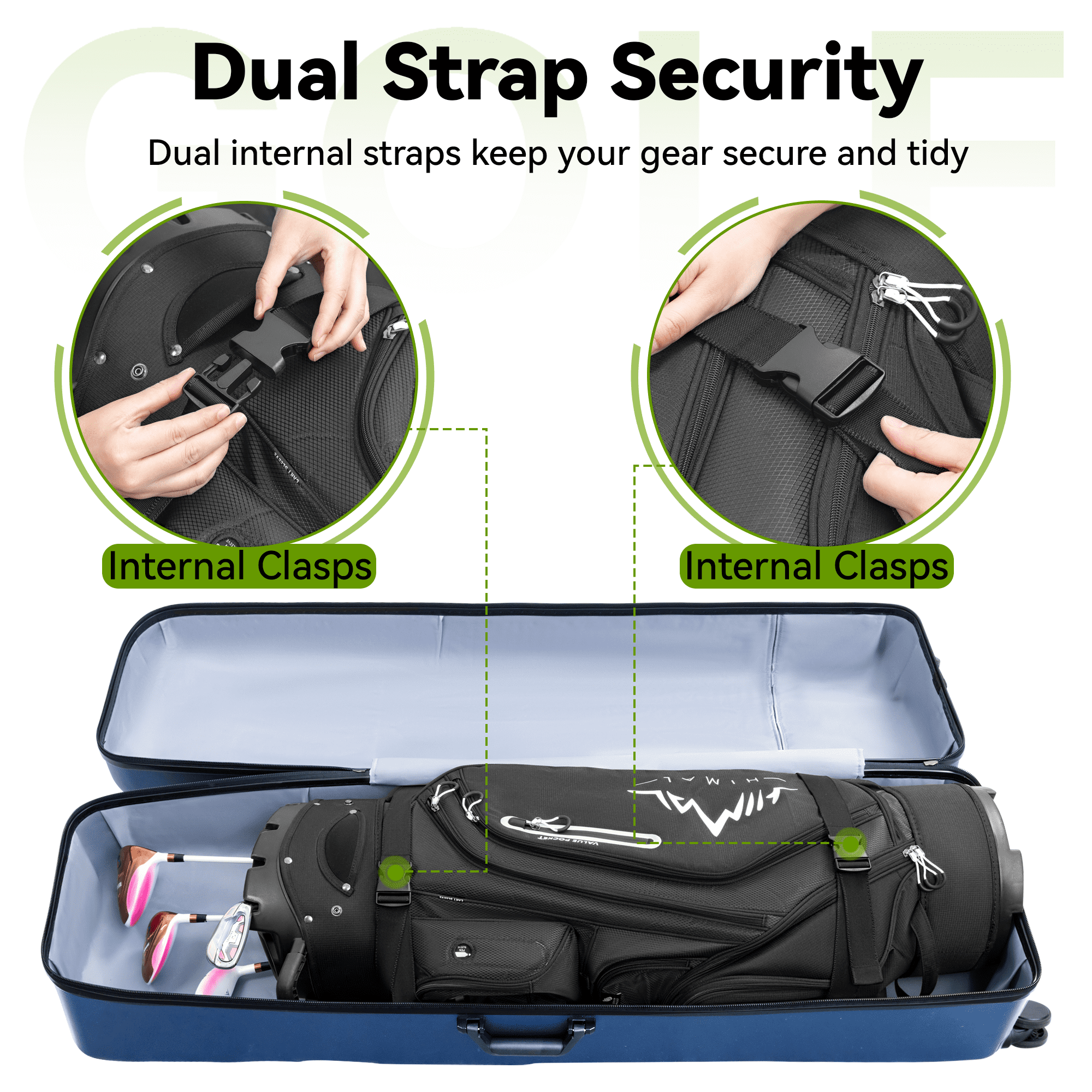 Golf Travel Bag Hard Case- 4 Multi-Directional Wheels for Airline, Lightweight & Durable PC Hard Shell for Protect Golf Bag and Clubs (14.9x14.1x54.1in)