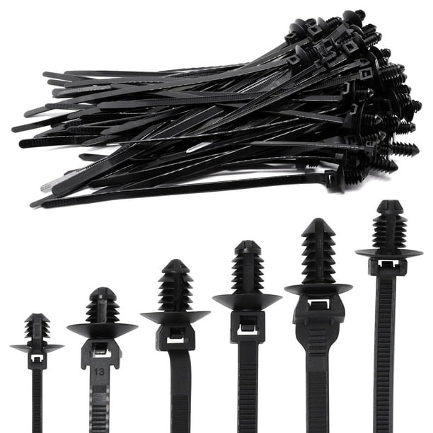Bridas con cremallera SWZHAI de montaje a presión, 60 unidades, de nailon, para coche, negras