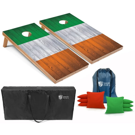 Tailgating Pros Regulation Cornhole Boards Flag Set - Includes 8 Bean Bags, Carrying Cases, and 4'x2' Corn Hole Toss Game - Optional LED Lights
