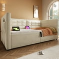 thumbnail image 4 of Twin Size Upholstered Daybed with USB and Type-C Charging, Hydraulic Storage Bed Frame with Wooden Slats, Tufted Sofa Back and Side Pocket, Sturdy Wood Platform Bed for Guest Room Bedroom, Beige, 4 of 8