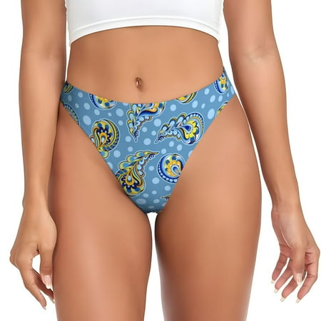 Adobk Blue paisley pattern Print Seamless Women Underwear Thongs No Show Ladies Thong No Line Breathable Comfortable Panties Undies for Women-3X-Large