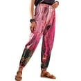 thumbnail image 4 of QAFOPEH Women Tie Dye Print Drawstring Stretchy Harem Pants, 4 of 6