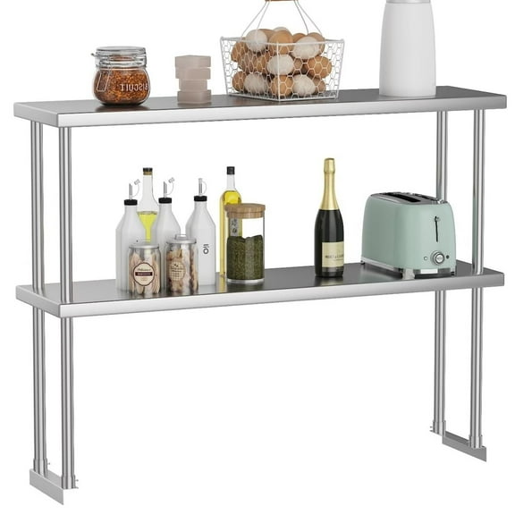 GOGRANT Stainless Steel Overshelf Shelves for Work & Prep Table 12" x 48", 2 Tier Double Deck Overshelf with Adjustable Shelf, Commercial Countertop Shelf for Kitchen, Restaurant
