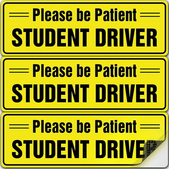 Assured Signs Student Driver Sticker for New Drivers, Non Magnetic Sign for Car Window - 12 x 4" - Yellow - 3 Pack