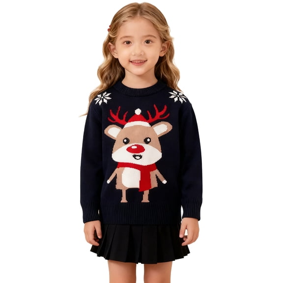 DHFJKG Toddler Boys Girls Christmas Sweater Cartoon Reindeer Warm Knitted Sweater Long Sleeve Crewneck Knitwear Comfort Tops