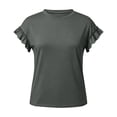 thumbnail image 7 of ClodeEU Women's Crew Neck Ruffle Sleeve T-Shirt,Solid Short Sleeve Casual Tee Gray,Women's Plus XXL, 7 of 7