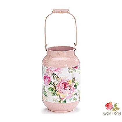 Burton and Burton Mother's Day Light Pink Tin Vase with Rose Decal and Gold Accents